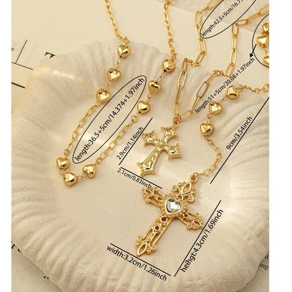 Cross Three pieces Necklace Set in Gold Color - Picture 4 of 4